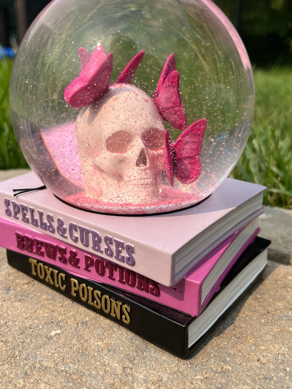 Pink Butterfly Skull Snow Globe